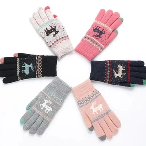 Winter touch screen knitted gloves with moose pattern and nordic style in six colors