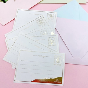 Elegant 3D pop-up greeting cards with gold floral stamps and pastel colored envelopes