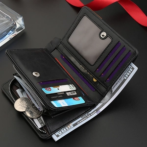 Classic black bifold leather wallet for men with multi-card slots and coin pocket