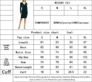 Tabla de tallas para vestido de terciopelo con cuello en V y medidas de busto y talle