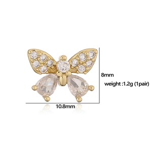 Elegant 18K gold plated butterfly stud earrings with sparkling cubic zirconia stones