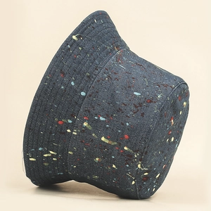 Chapeau bob en denim pour femme avec motif de points graffiti colorés tendance