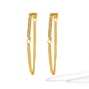 Elegant 18k gold plated stainless steel chain earrings with sparkling vertical crystals