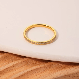 Minimalist 18k gold plated titanium steel ring with micro-pave white zircon crystals