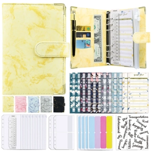 Detail view of A6 marble PU leather budget binder set with zipper envelopes and stickers