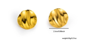 Detailed macro view showing the unique wavy texture of 2.5cm golden titanium earrings