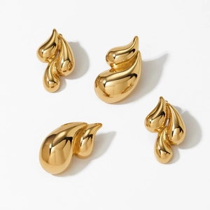 Minimalist geometric water drop earrings in polished gold stainless steel finish