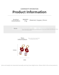 Detailed size chart of flower vintage earrings with 18k gold plating and zircon