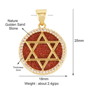 Copper micro-pave pendant with natural golden sand stone measuring 25mm by 18mm