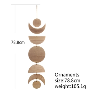 Vintage wooden moon phase wall hanging decor crafted with natural wood and jute rope