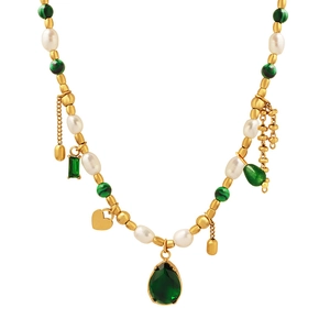 Vintage baroque turquoise freshwater pearl necklace in 18k gold plated titanium steel