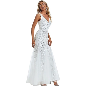 Sequin V-Neck Sleeveless Mermaid Evening Gown Formal Prom Party Dress For Women Mesh Embroidery Elegant Long Robe