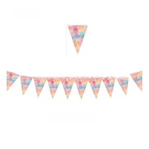 Detail view of 10-piece watercolor triangle bunting banner for party decoration