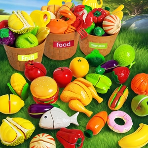 Kids Pretend Play Food Set Plastic Fruit Vegetable Cutting Toys With Storage Bucket Peelable Educational For Toddlers