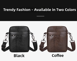 Close-up of black and coffee PU leather crossbody bags with lychee texture and zippers