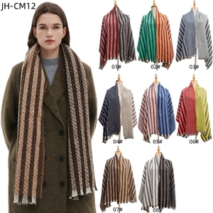 Winter striped knit scarf for women available in eight assorted colorful patchwork styles