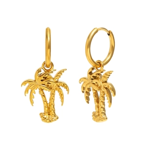 18K gold plated stainless steel coconut tree drop earrings for summer beach vacation style