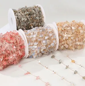 DIY strawberry quartz and crystal gemstone 14k gold-filled chain for jewelry making