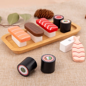 Wooden Magnetic Sushi Simulation Toy Set For Kids Role Play Kitchen Food Cognition Assembly Toy With Tray Montessori Educational Gift