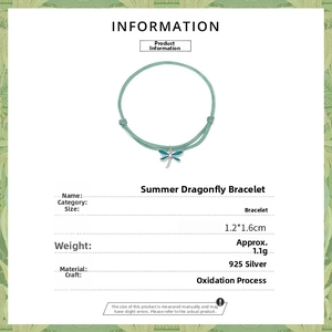 Detail of 925 sterling silver dragonfly charm on a mint green braided cord bracelet
