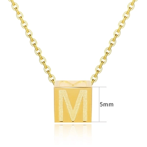 5mm 14K gold plated stainless steel cube pendant featuring an engraved letter M