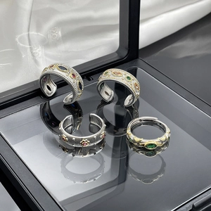 Vintage palace style adjustable rings with colorful gemstones and relief engraving