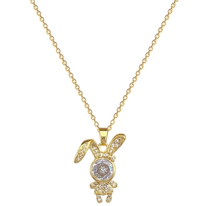 Titanium steel rabbit necklace with luxury zircon pavé crystal on a gold chain