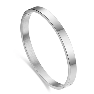 Minimalist 6mm silver stainless steel hinged bangle with polished and brushed finish