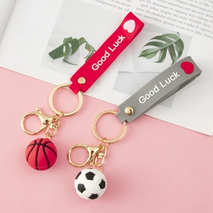3D sports ball keychains with Good Luck silicone wristbands for basketball and soccer
