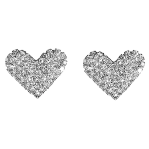 Sparkling silver heart stud earrings for women with micro-pave crystal rhinestones