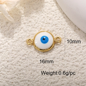 Detail showing dimensions and weight of a 16mm gold evil eye jewelry connector