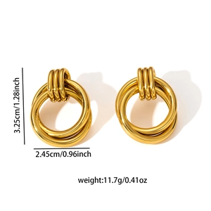 Polished 18K gold plated stainless steel heart hoop earrings with product dimensions