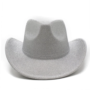 Detailed view of shimmering silver glitter surface on classic Western cowboy party hat