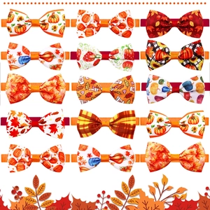 15-pack autumn pet bow ties with pumpkin and maple patterns for dogs and cats