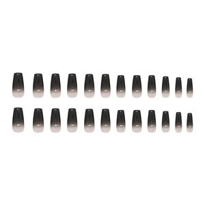 Black ombre long coffin press-on nails set with 24 pieces in a minimalist gradient style