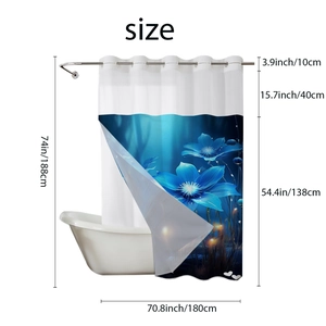 Waterproof floral shower curtain with dimensions 180x188cm and reinforced metal rings