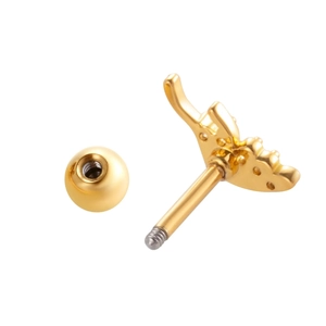 Piercing d'oreille papillon en acier doré avec zircons et fermoir à bille vissée