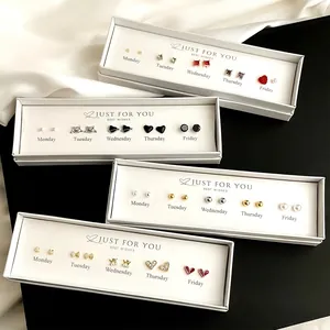 Minimalist Weekly Stud Earrings With 925 Sterling Silver Earring Post Heart Flower Geometric Jewelry For Women Gift