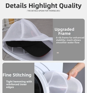 Mesh hat laundry bag with internal plastic frame protection for washing machine