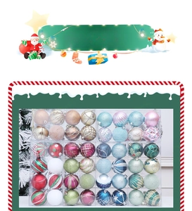 Close-up of assorted colorful Christmas balls with glitter and hand-painted patterns
