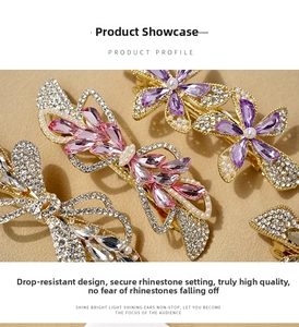 Macro detail of elegant crystal flower hair clip with pearls and sparkling rhinestones