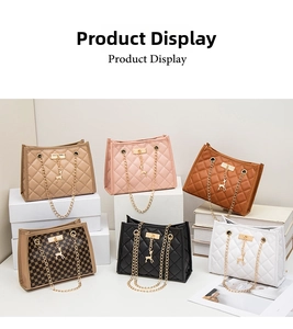Detailed display of quilted chain crossbody bags in six colors with deer charms