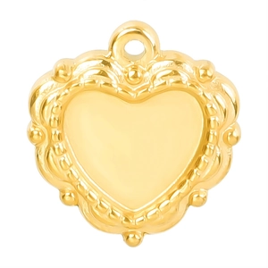 Pendentif cœur en or 18 carats avec bordure perlée pour bijoux DIY sur fond blanc
