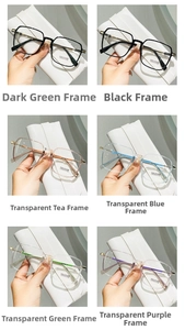 Multiple stylish square eyeglass frames in six colors with anti-blue light lenses