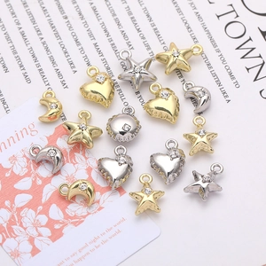 Mini rhinestone star heart and moon alloy pendants for DIY jewelry making sets