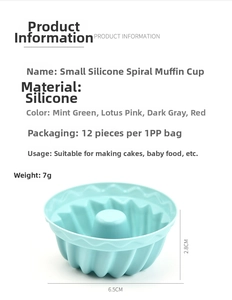 Detail view of a 6.5cm mint green silicone muffin mold with dimensions and specifications