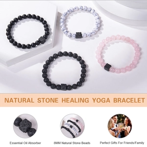 8mm lava and turquoise bead bracelets on geometric stands with essential oil absorption