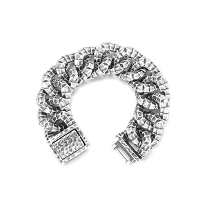 Retro stainless steel coiled snake chain bracelet with antique silver hammered finish