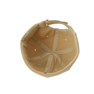 Khaki cotton docker hat with six-panel interior construction and adjustable strap