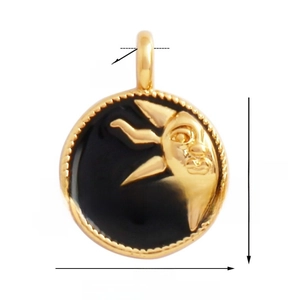 Detailed specs of 11mm golden sun pendant with black enamel for jewelry making